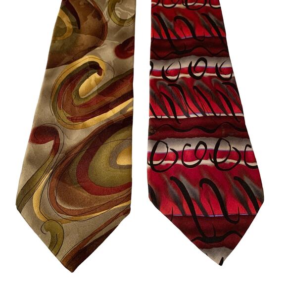 J. Garcia Other - J. GARCIA 2 Pc Men’s Neck Ties Olive Green & Gold; Red, Gray, & Black 100% Silk